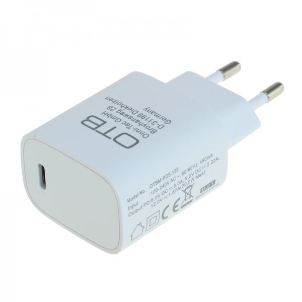 Chargeur USB-C avec USB Power Delivery USB-PD - 20W - blanc